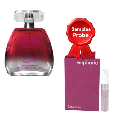 Chatler Phobia - Eau de Parfum fur Damen 100 ml, Probe Calvin Klein Euphoria 1,2 ml