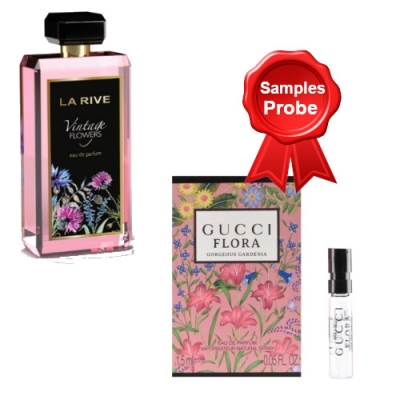 La Rive Vintage Flowers - Eau de Parfum fur Damen 90 ml, Probe Gucci Flora Gorgeous Gardenia EDP 1,5 ml