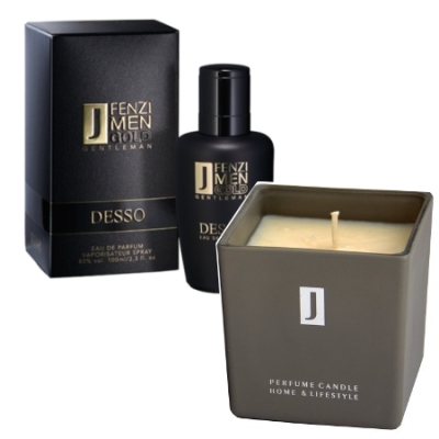 JFenzi Desso Gold Gentleman - Aktions-Set, Eau de Parfum 100 ml, Naturliche Soja-Kerze, Aromatherapie-Kerze 200g